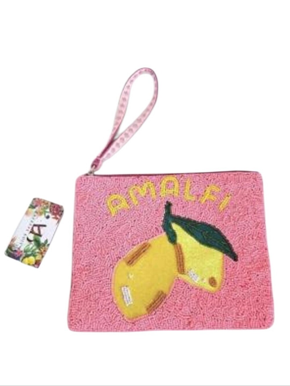 New A&B Express Edit Lemon PinkBeaded Zipper Pouch Purse Blue Yellow